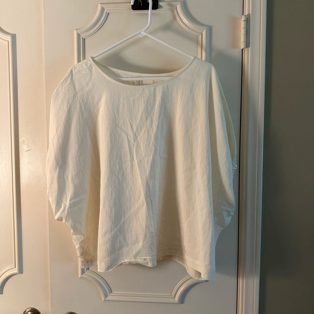 Anthropologie Cream Boxy 3/4 Sleeve Blouse